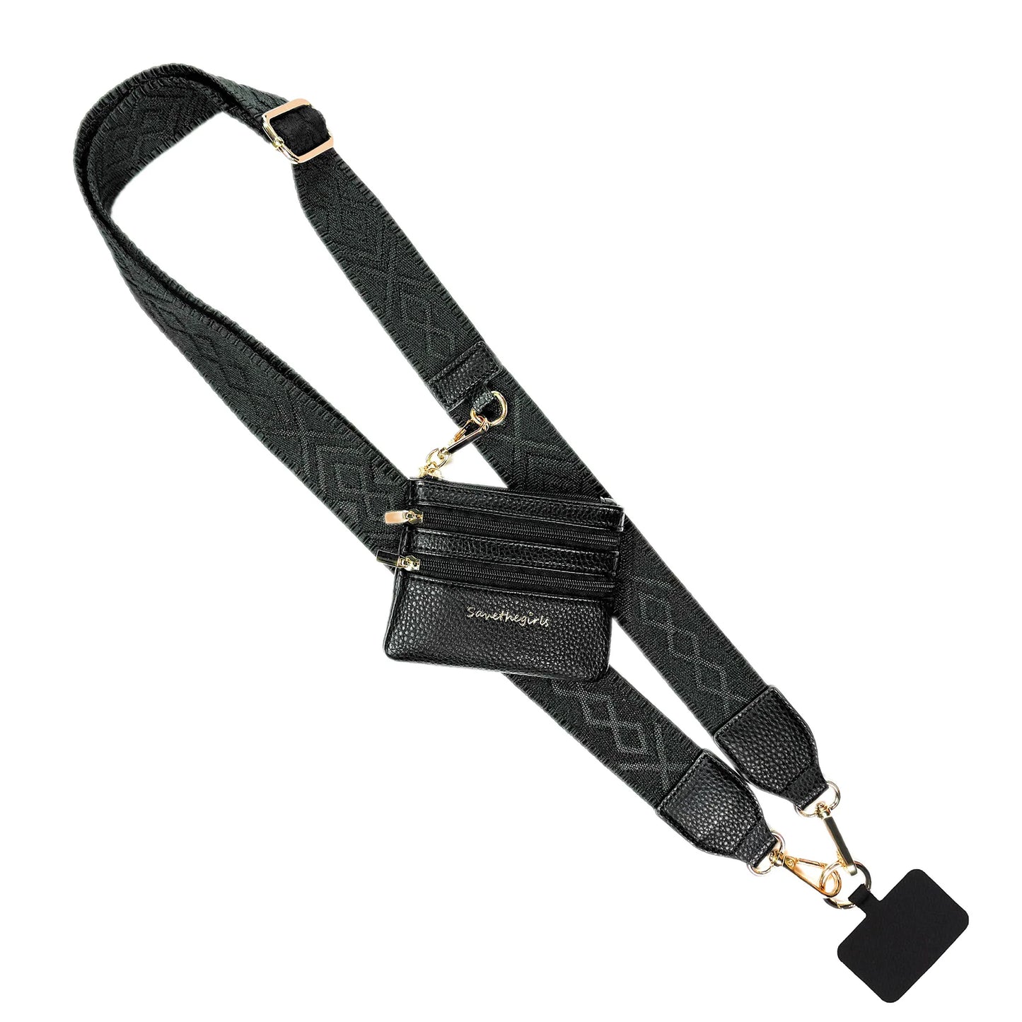 Clip & Go Strap with Zippered Pouch- Classic Black (Hardware: Gold)
