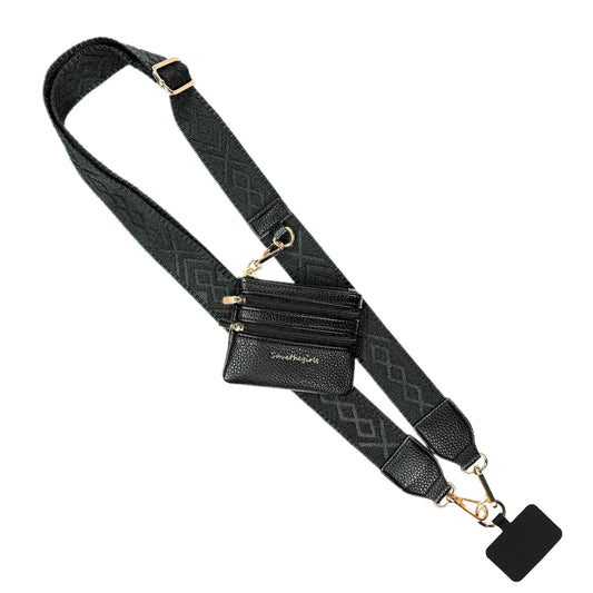 Clip & Go Strap with Zippered Pouch- Classic Black (Hardware: Gold)