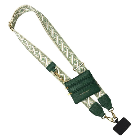 Clip & Go Strap with Zippered Pouch- XOXO Fern Green (Hardware: Silver)