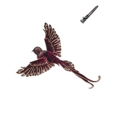 Velvet Bird Clip Ornament - Burgundy
