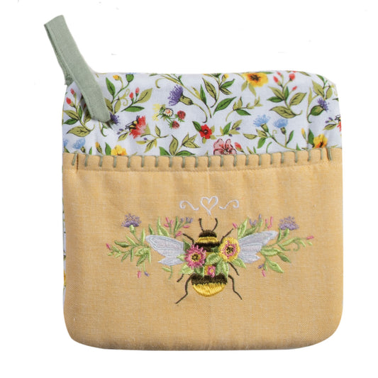 Bee Floral Embroidered Pocket Mitt