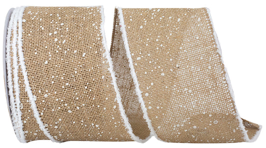 Burlap Snow Drops Wired Ribbon