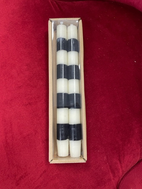 Black and Off White Striped Taper Candles