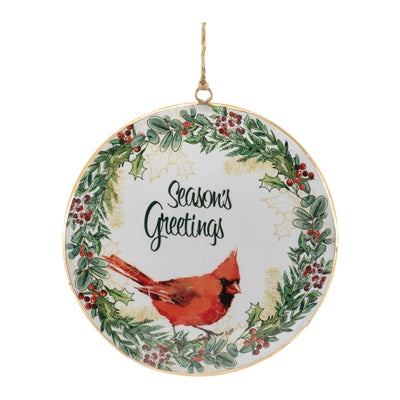 Cardinal & Holly Disc Ornament