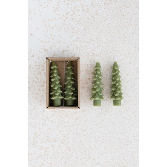 Tree Shaped Taper Candles - 5" High, Cedar Green