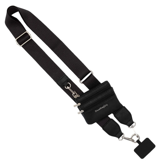Clip & Go Strap with Zippered Pouch- Black (Hardware: Silver)