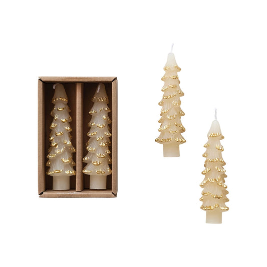 Tree Shaped Taper Candles w/Gold Tips - 4.75" High, Eggnog