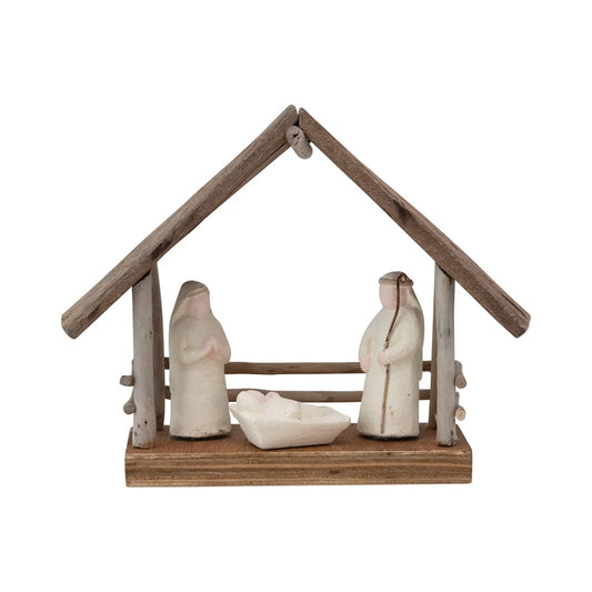 Handmade Driftwood & Paper Mache Nativity