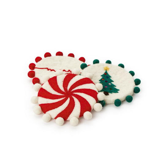 Holiday Felt Coasters - set of 4, 3 styles