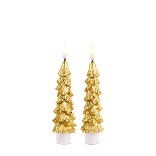Gold Mini Tree Flameless Taper Candles - Set of 2