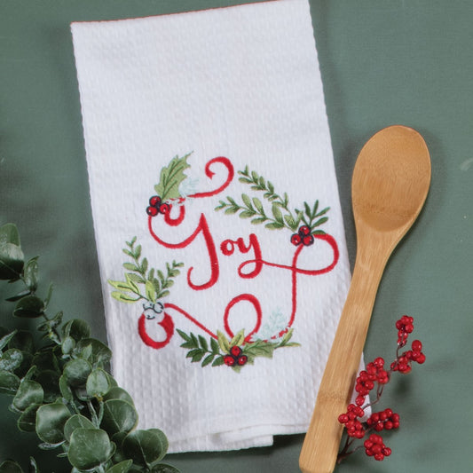 Joy Embroidered Waffle Towel