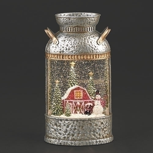 Lighted Farm Scene in Milk Can