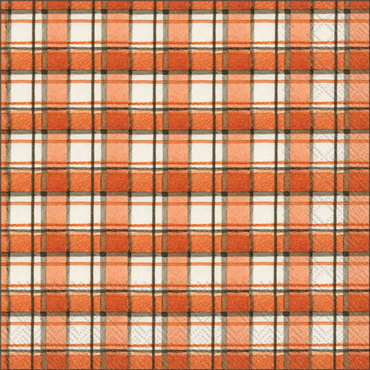 Orane and Gray Plaid Luncheon Napkins