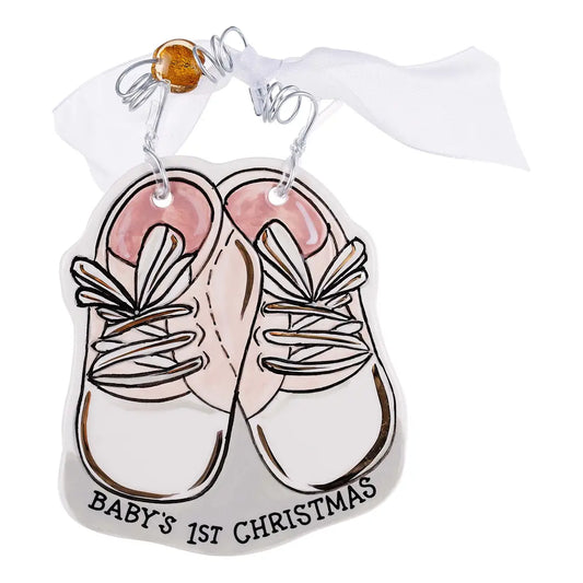 First Christmas Baby Shoes Ornament - Pink