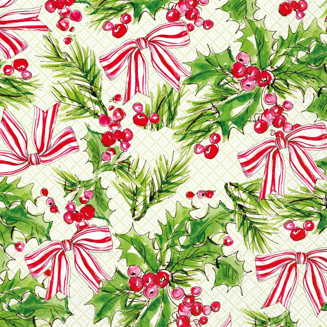 Pink Holly Bows Luncheon Napkins