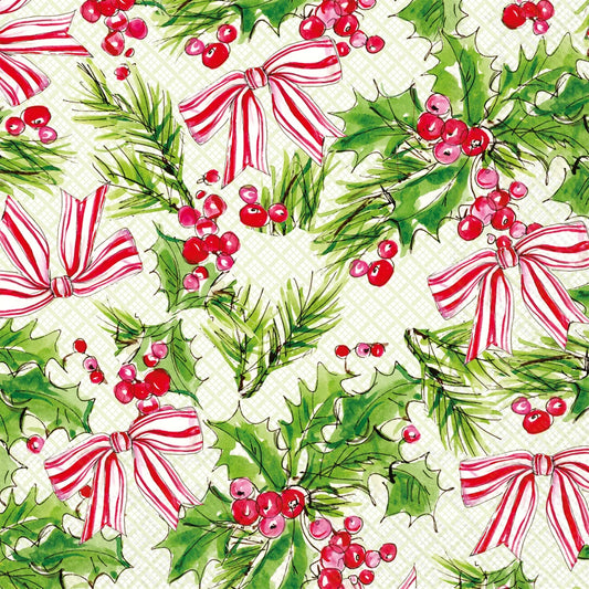 Pink Holly Bows Luncheon Napkins