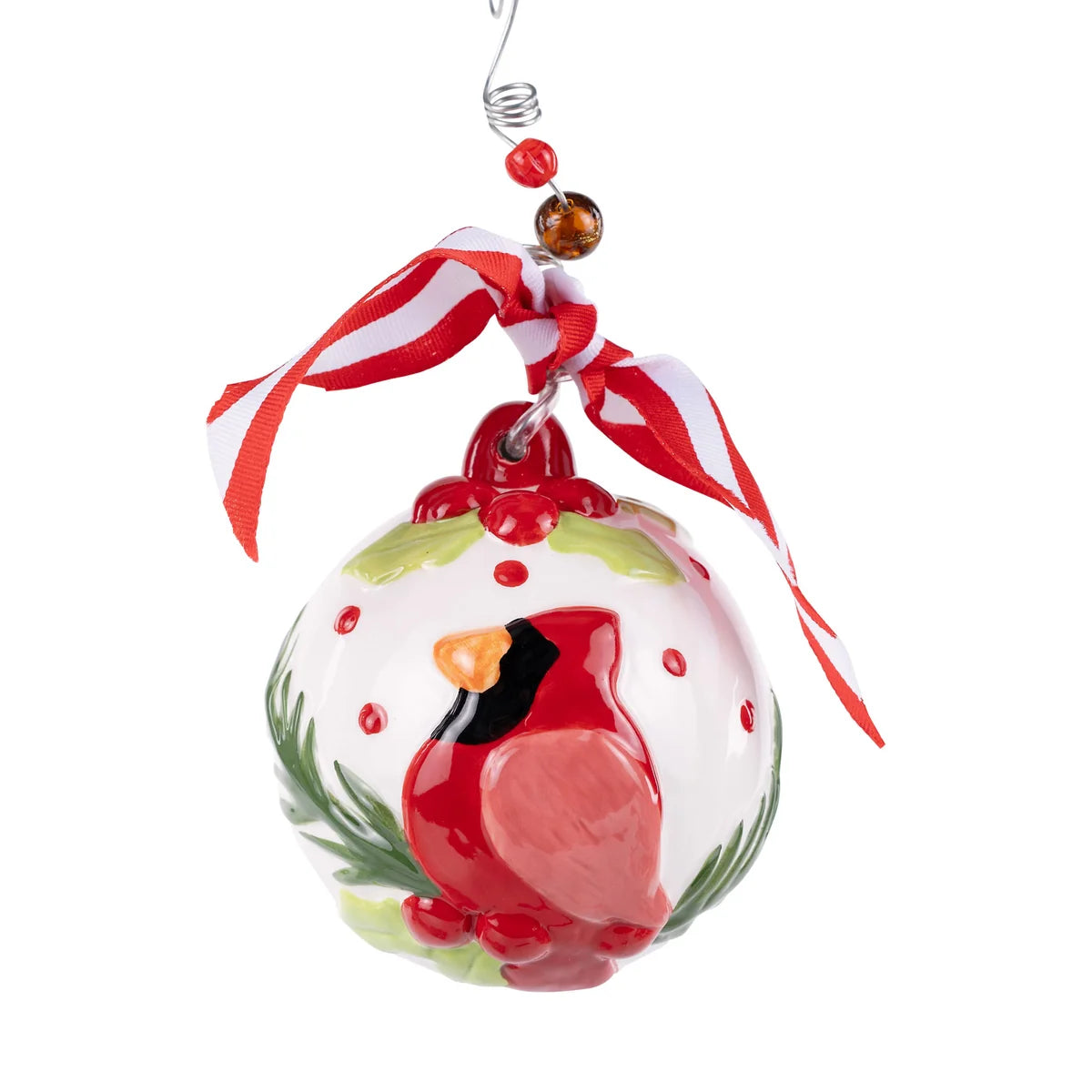 Raised Cardinal Holly Ornament