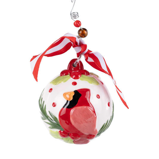 Raised Cardinal Holly Ornament