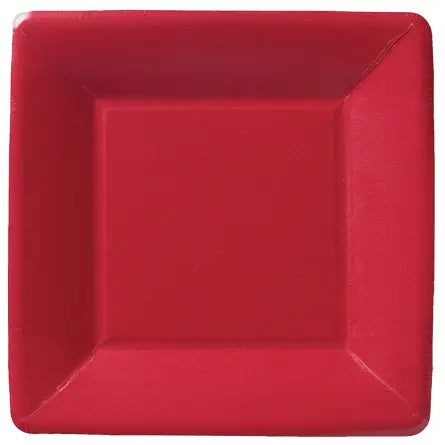 7" Square Paper Plates -Classic Linen Red