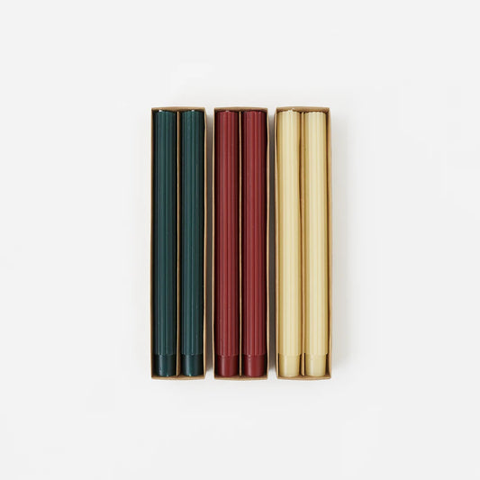 Ribbed Taper Candles - Box of 2, 3 colors