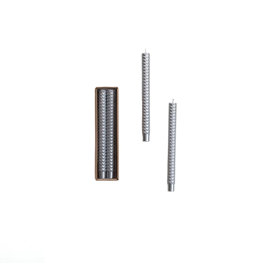 Faceted Taper Candle, Silver, 10" High