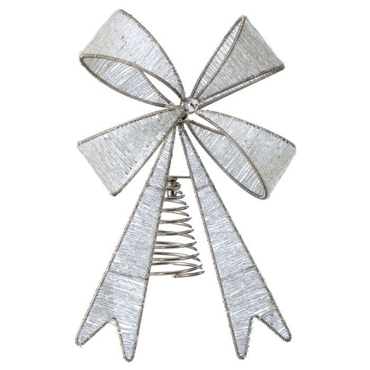 Beaded Bow Tree Topper - Silver