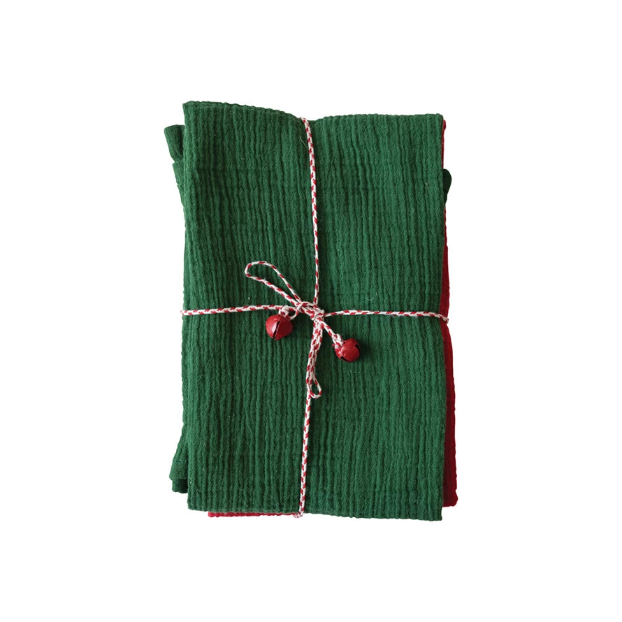 Cloth Tea Towels - 3 Towels bundled with a white/red string & bells