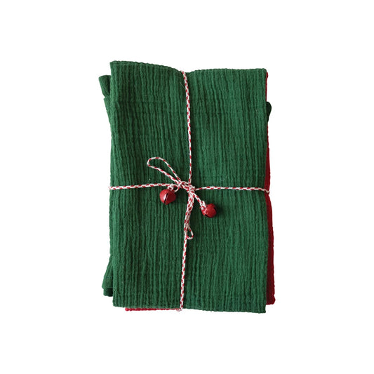 Cloth Tea Towels - 3 Towels bundled with a white/red string & bells