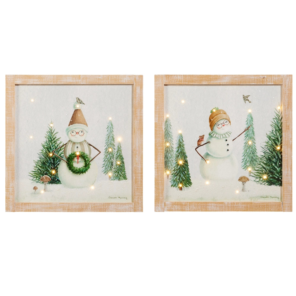 Woodland Snowman Lighted Print - 2 Styles