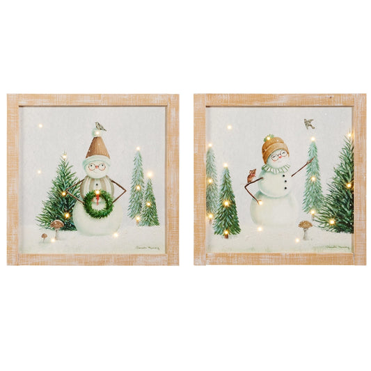 Woodland Snowman Lighted Print - 2 Styles