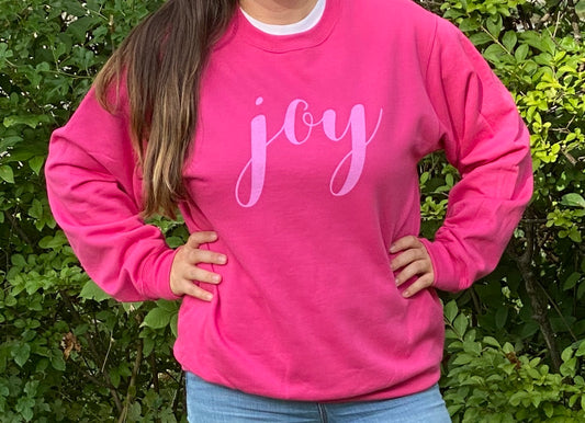 joy, sweatshirt, crewneck, pink, clothing