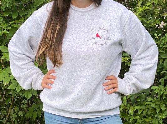 holiday market, crewneck, sweatshirt, clothing, grey