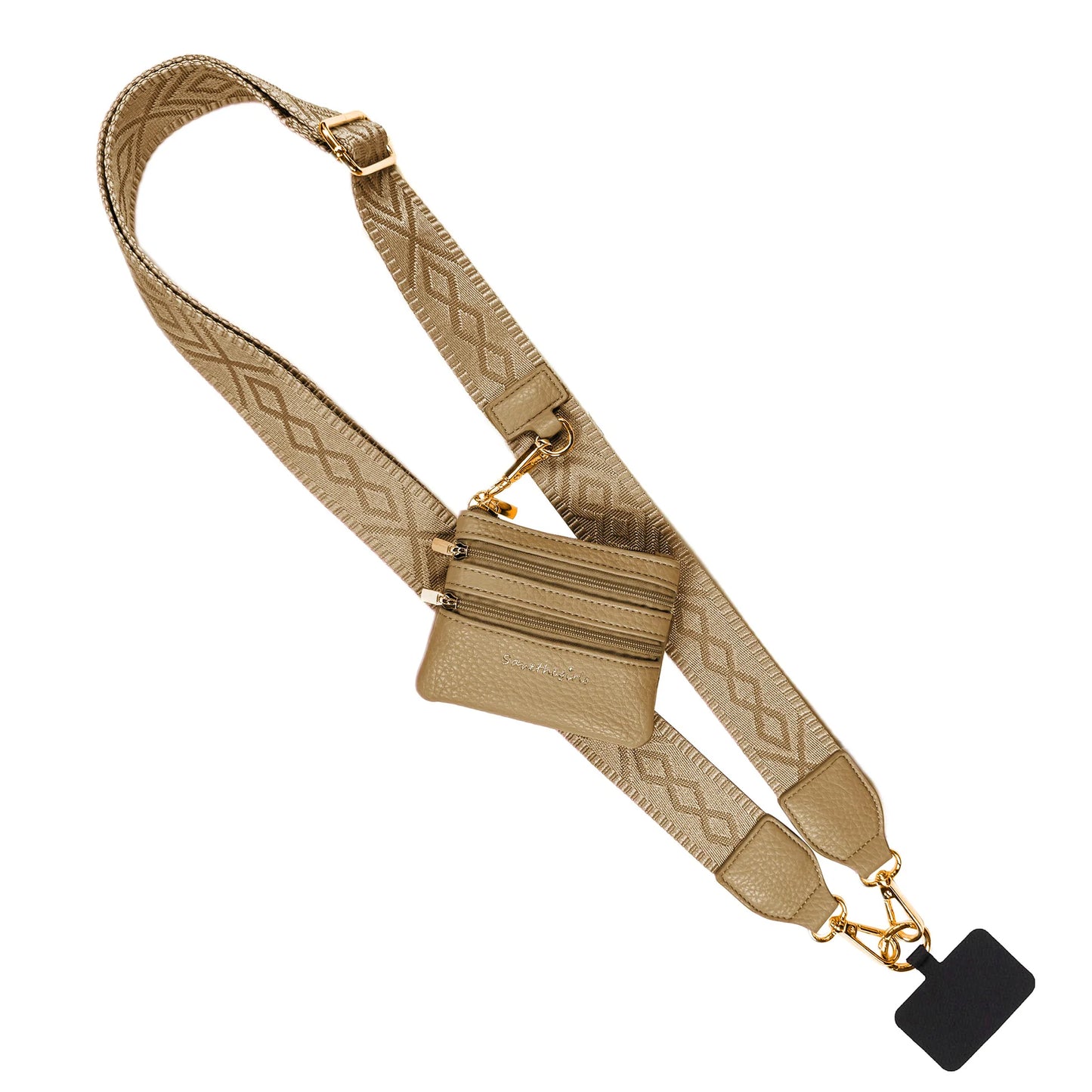 Clip & Go Strap with Zippered Pouch- Classic Camel (Hardware: Gold)