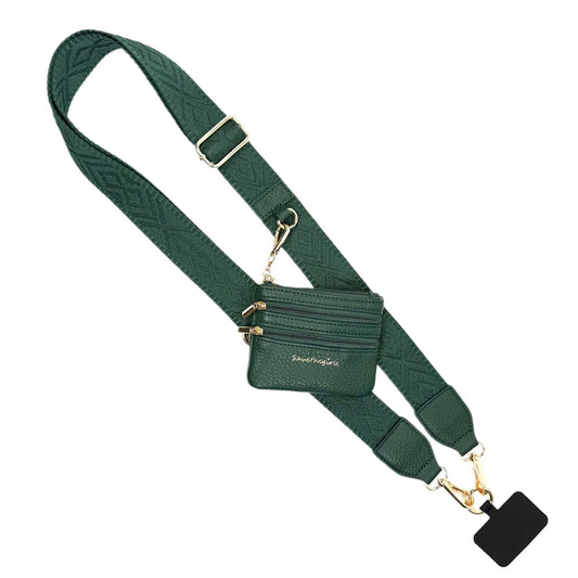 Clip & Go Strap with Zippered Pouch- Classic Hunter Green (Hardware: Gold)