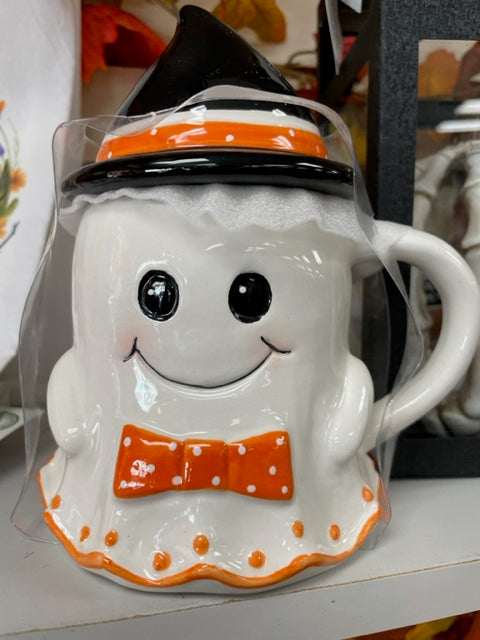 Ghost Mug with Witch Hat Lid