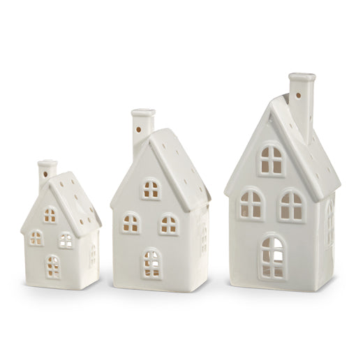 White Ceramic Houses - Set of 3