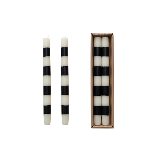 Black and Off White Stripped Candles - Set of 2