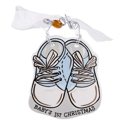 First Christmas Baby Shoes Ornament - Blue