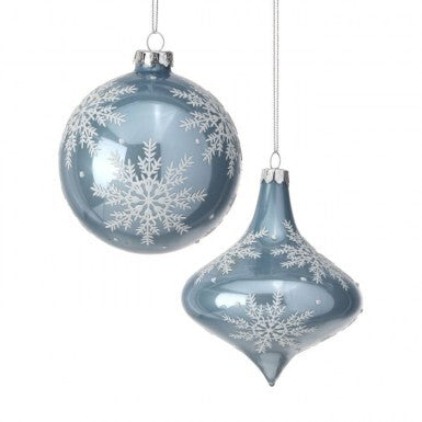 Blue Snowflake Ornaments - ball and finial