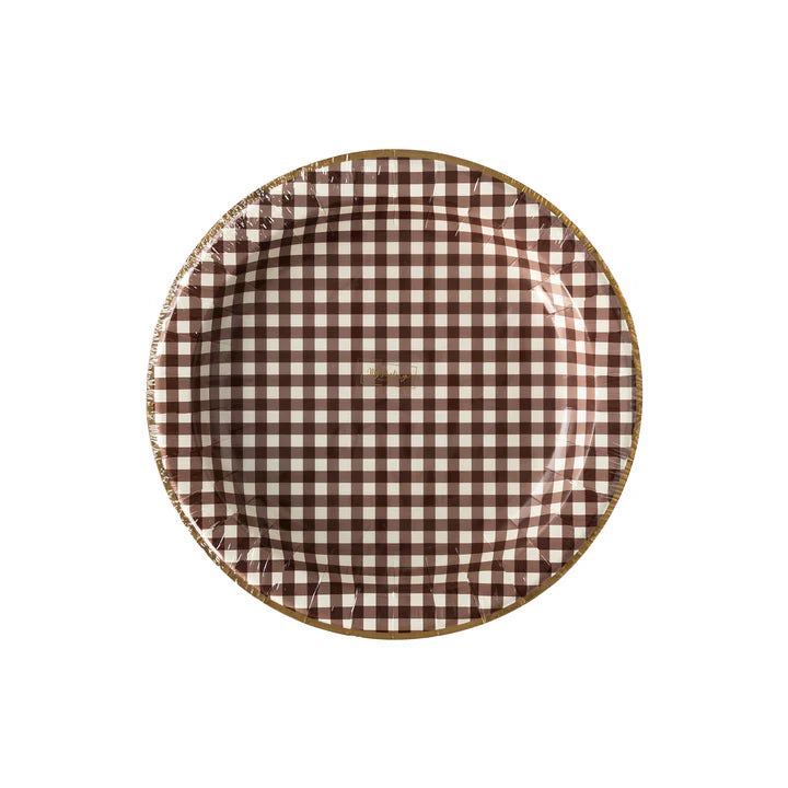 Harvest Brown Gingham Check Paper Plate