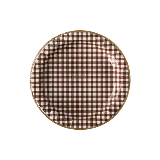 Harvest Brown Gingham Check Paper Plate