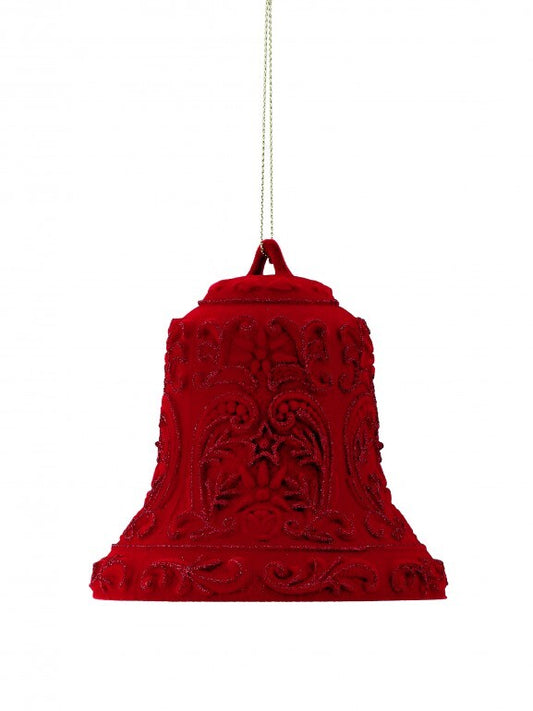 Flocked Burgundy Glitter Bell Ornament