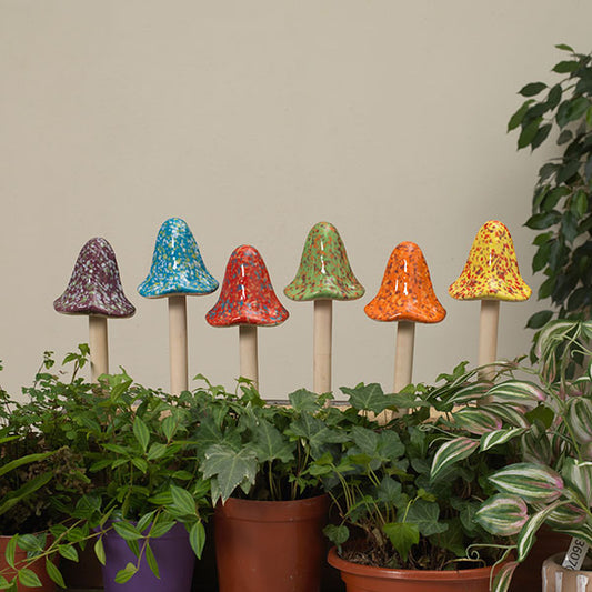 Ceramic Mushroom Stakes - 6 colors