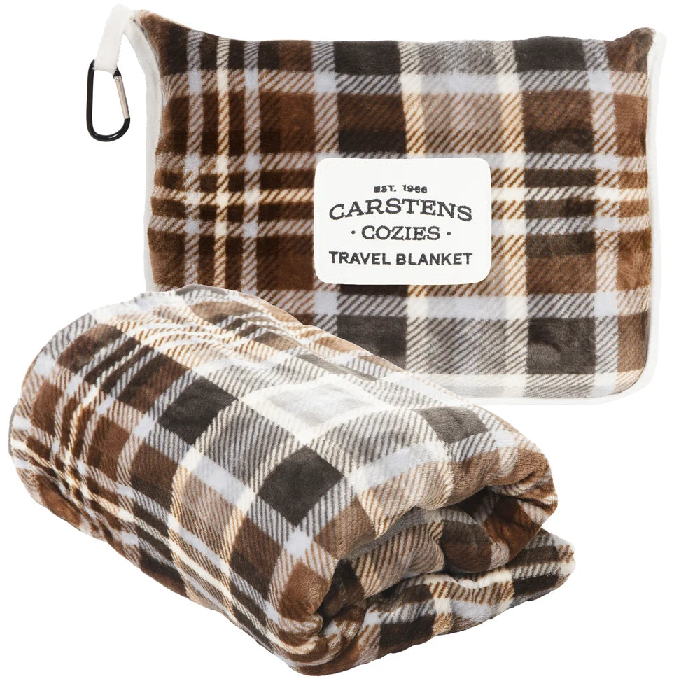 Grey and Chestnut Plaid Travel Blanket