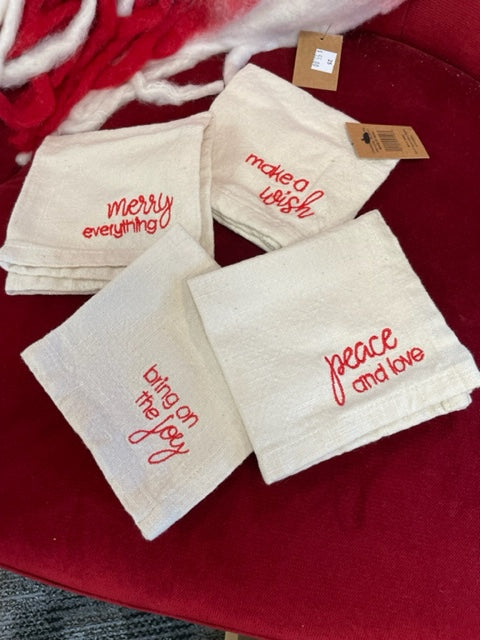 Cotton Napkins with Holiday Saying - Set of 4