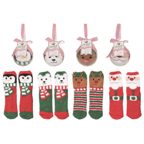 Plush Christmas Socks in Ornament Ball - 4 styles