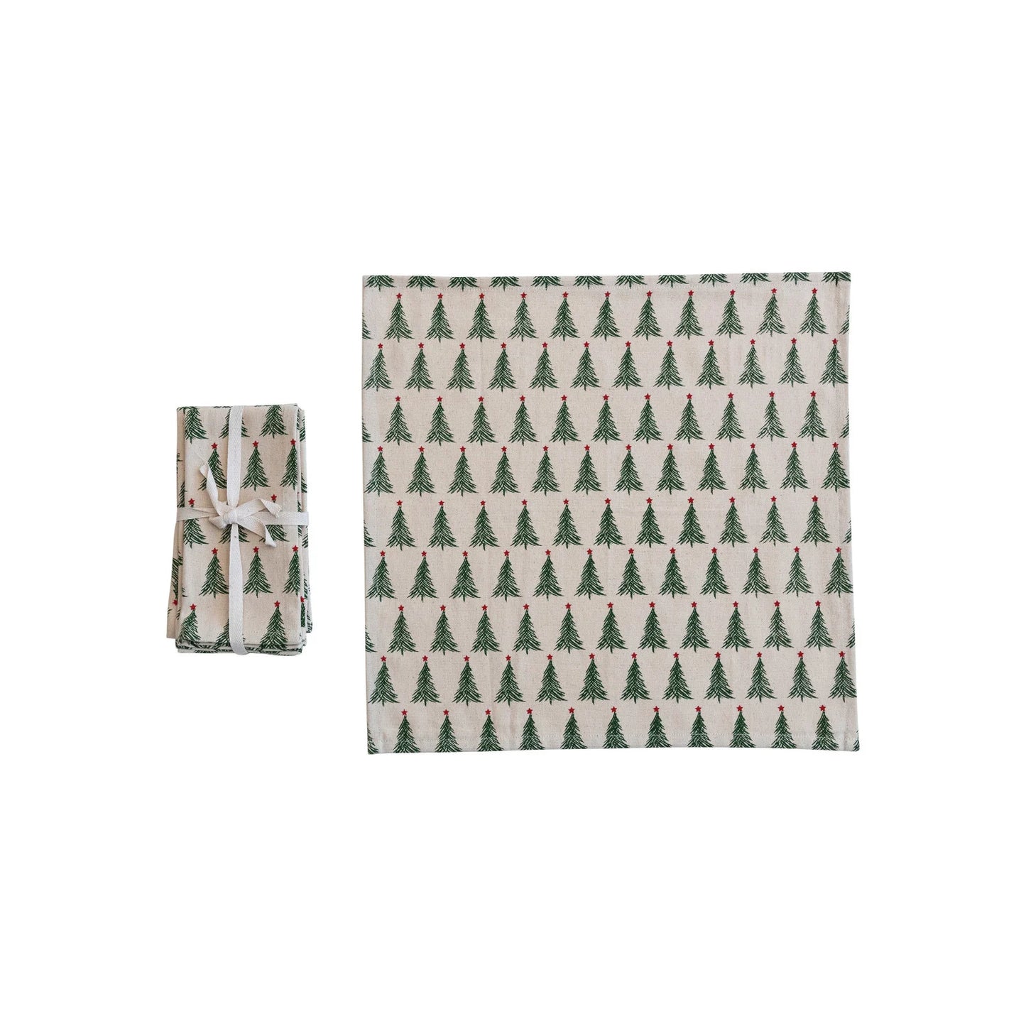 Cotton Printed Napkins - Christmas Tree Pattern (Set of 4)