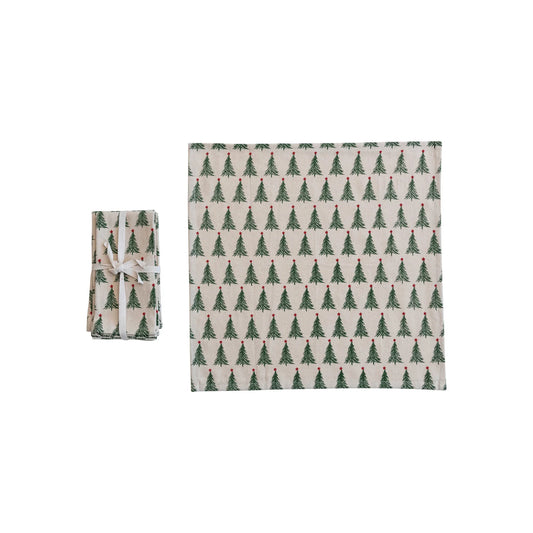 Cotton Printed Napkins - Christmas Tree Pattern (Set of 4)