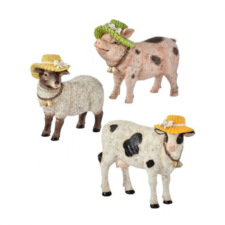Country Animal Figurines - Pig, Sheep, Cow