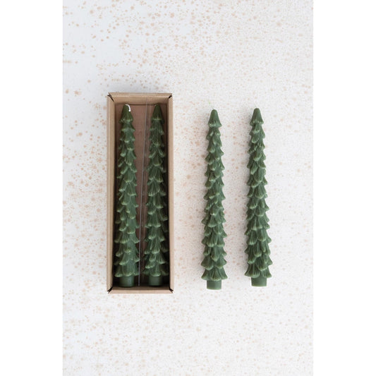 Tree Shaped Taper Candles - 10" High, Evergreen